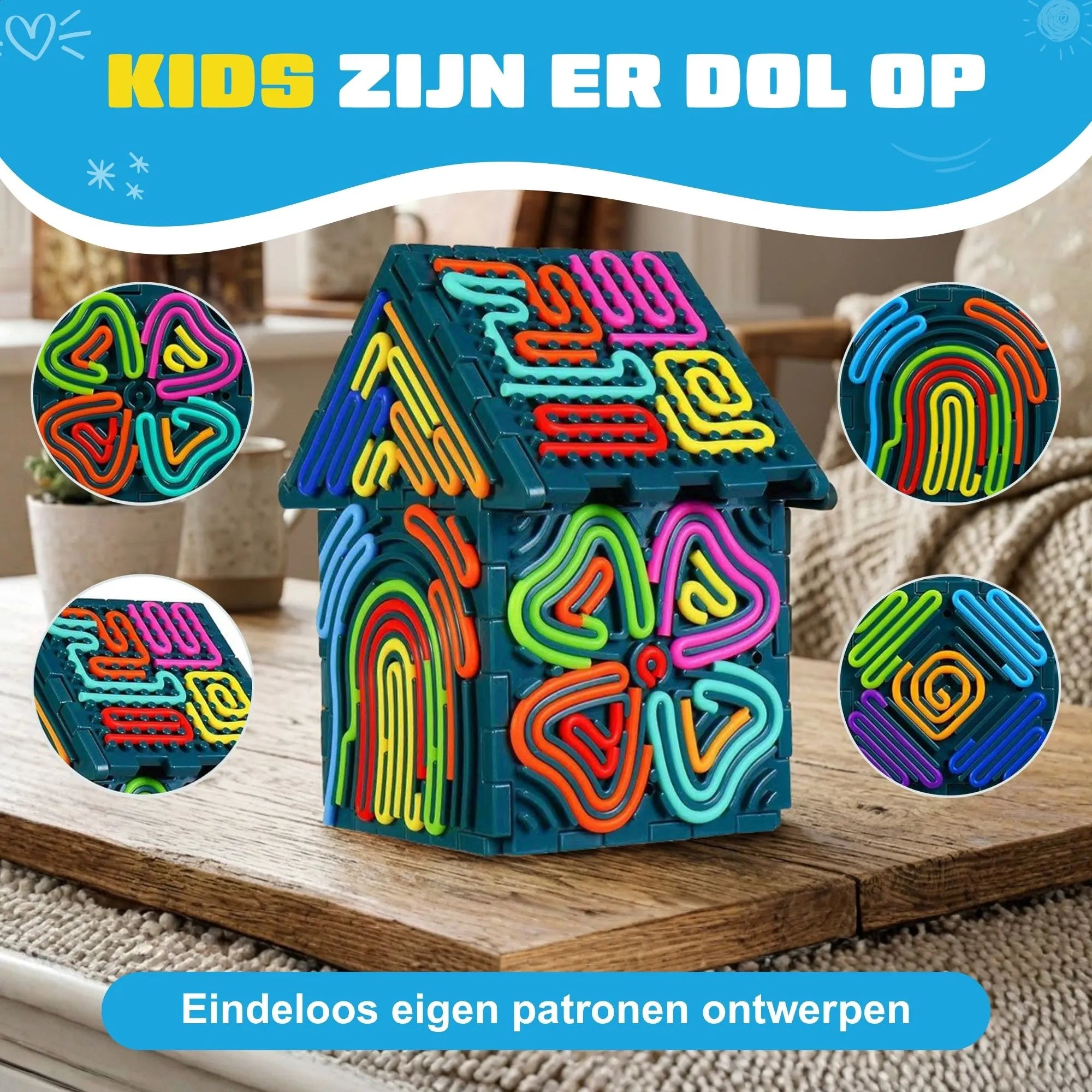 Kinderen spelen met kleurrijke Fidget Draden bouwset van Fits4Kids