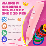 Waarom kinderen dol zijn op de draadloze 3D pen (roze): draadloos, lage temperatuur, USB-C opladen, vanaf 6 jaar