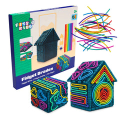 Verpakking van de Fidget Draden bouwset van Fits4Kids met patronen en kleurrijke draadjes