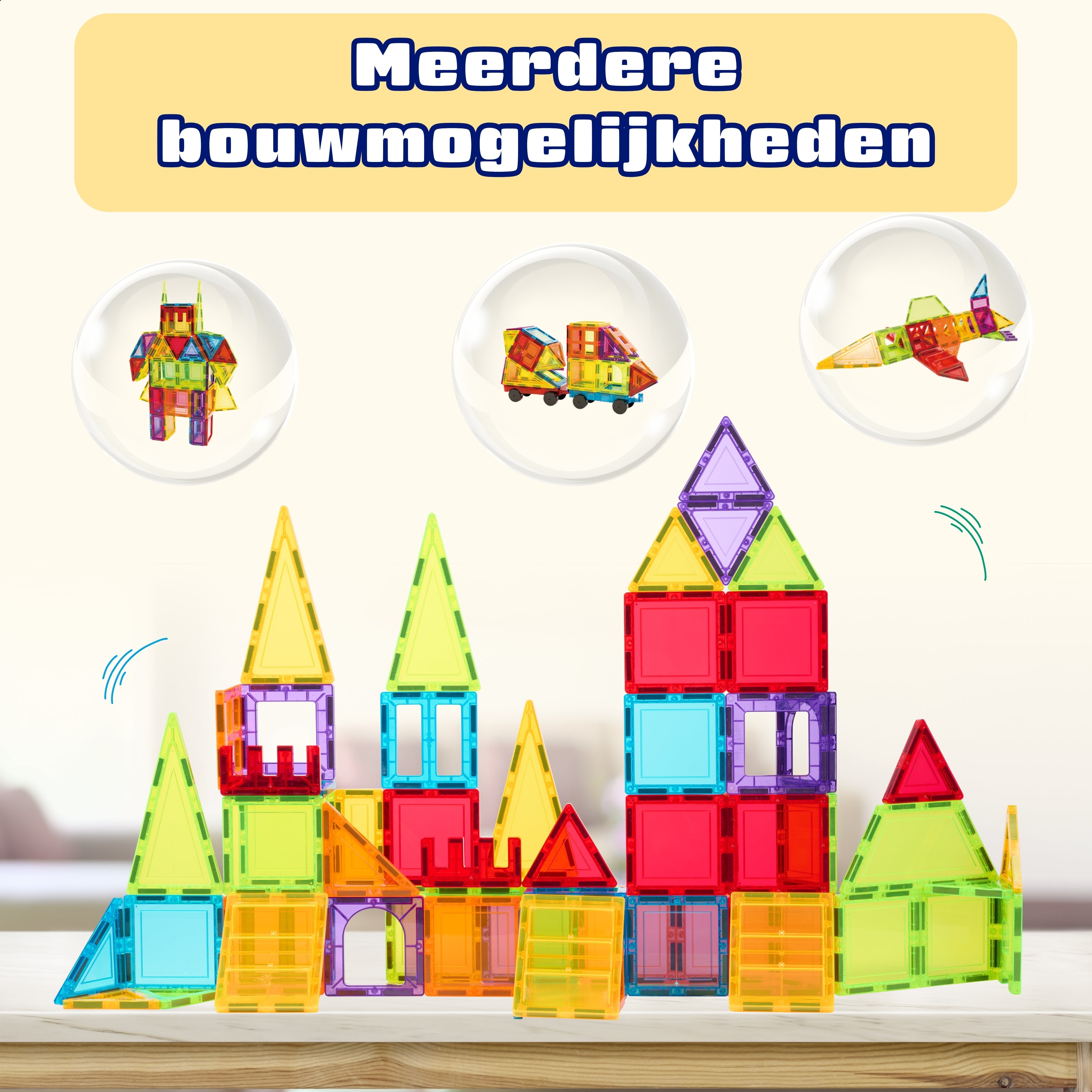Meerdere bouwmogelijkheden met Magnetic Tiles Build & Beyond van Fits4Kids