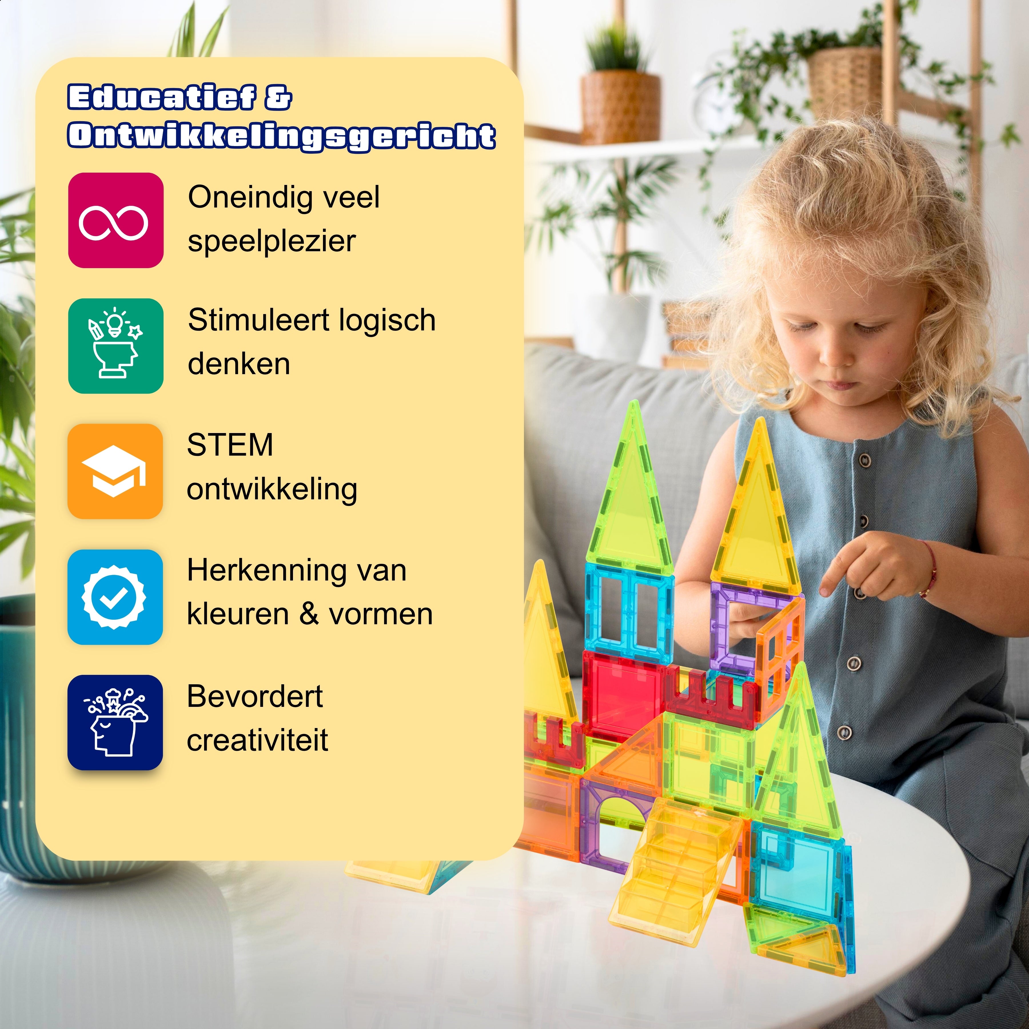 Educatieve voordelen van Magnetic Tiles Build & Beyond van Fits4Kids waaronder STEM ontwikkeling