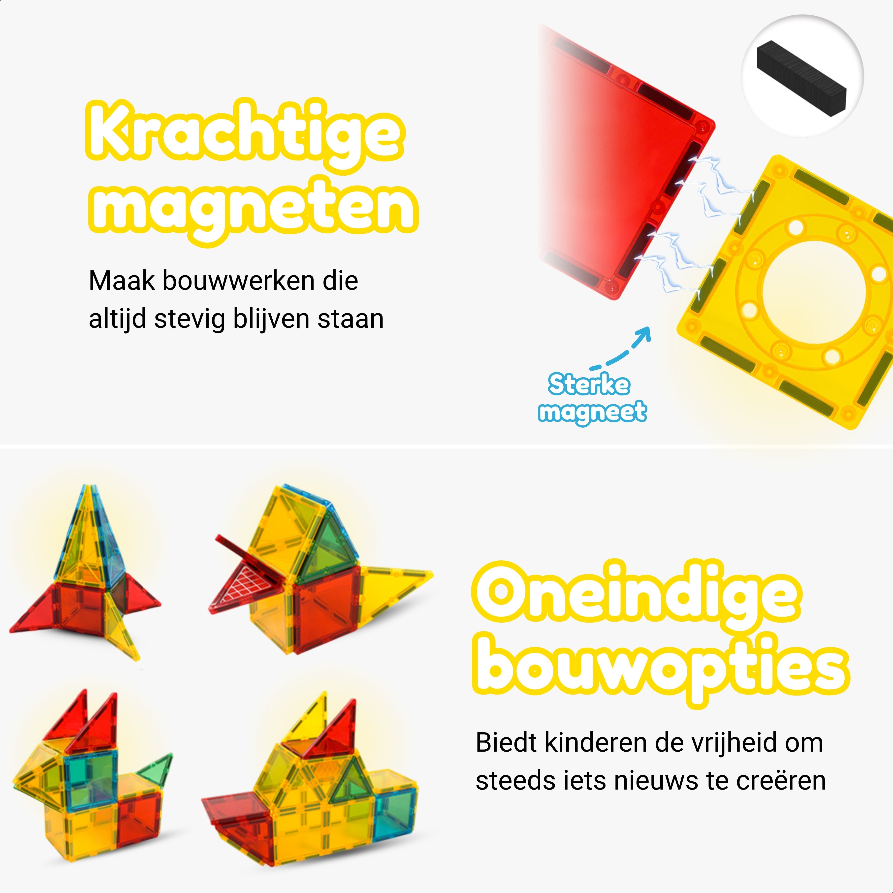 Krachtige magneten en oneindige bouwopties van Magnetic Tiles Construction Master van Fits4Kids
