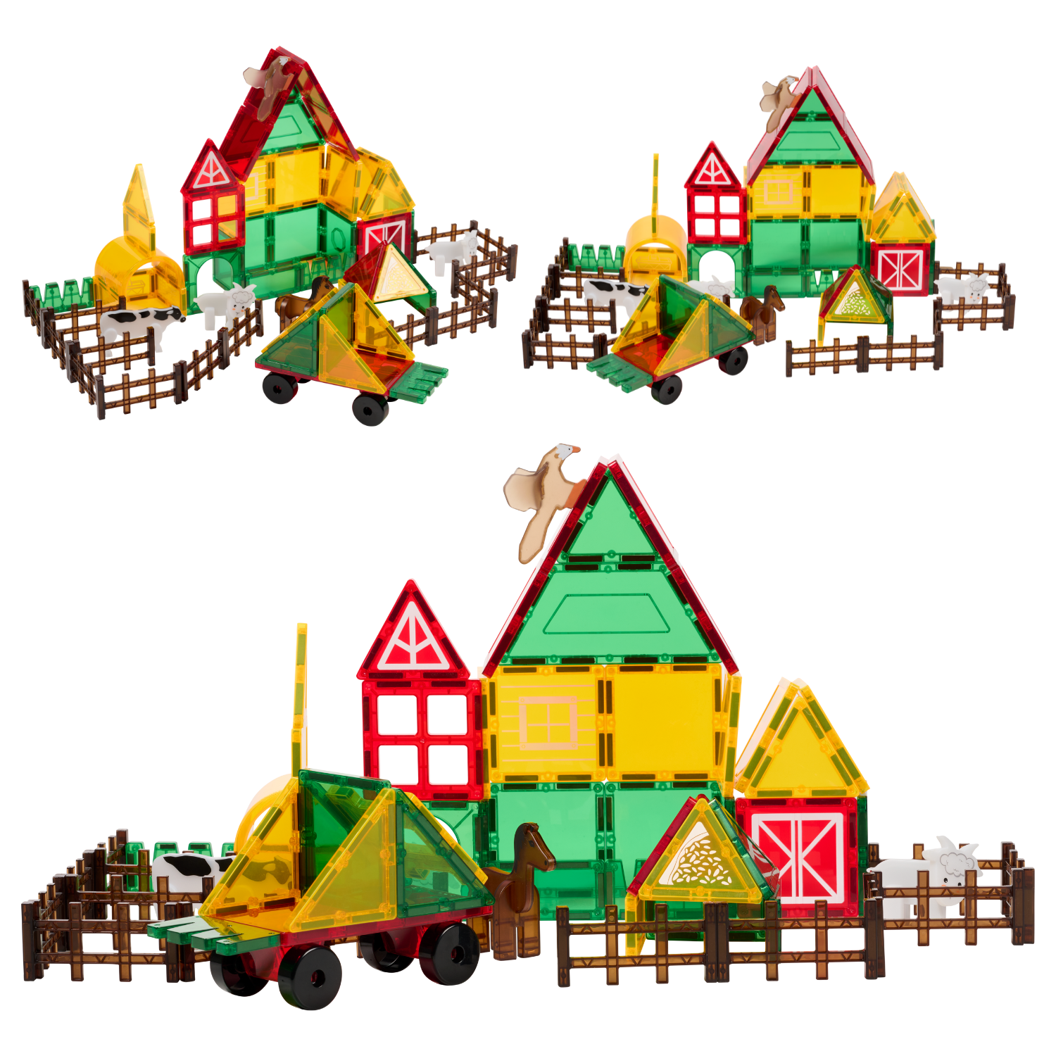 Boerderij gebouwd met Magnetic Tiles Farmyard Frenzy van Fits4Kids met dieren en hekjes