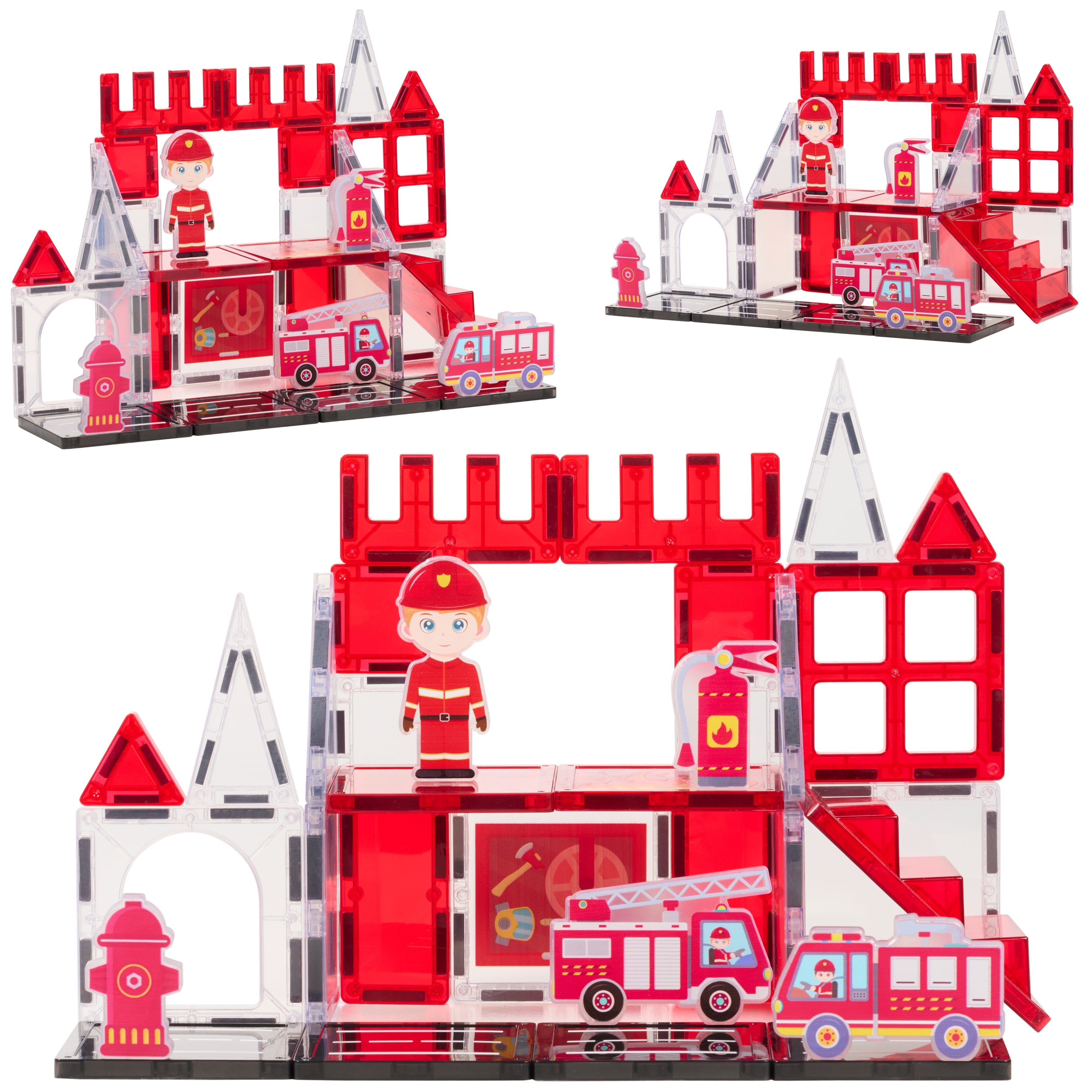 Brandweerkazerne gebouwd met Magnetic Tiles Fire Fighters van Fits4Kids