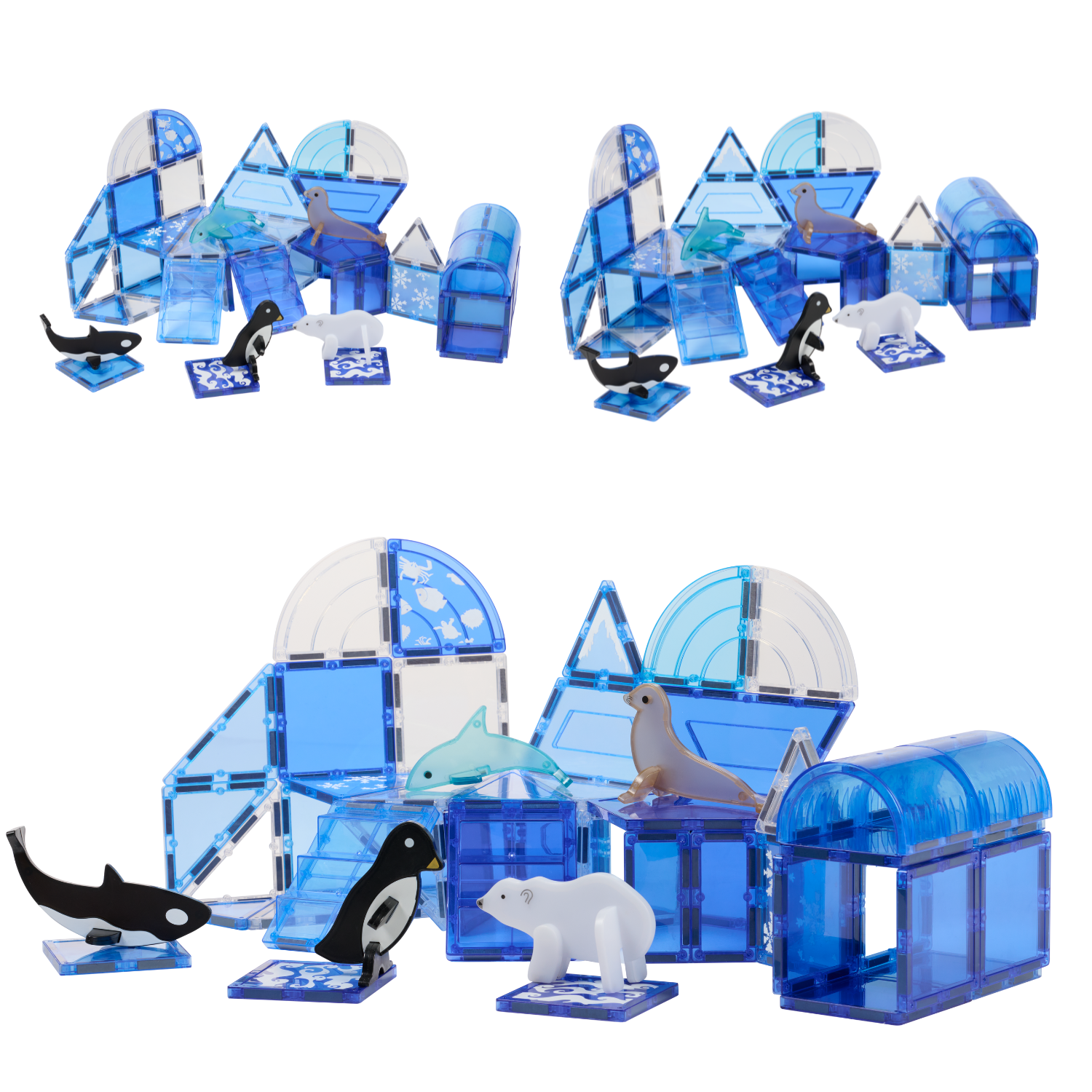 IJswereld gebouwd met Magnetic Tiles Frozen Construction van Fits4Kids met pinguïns en ijsbeer