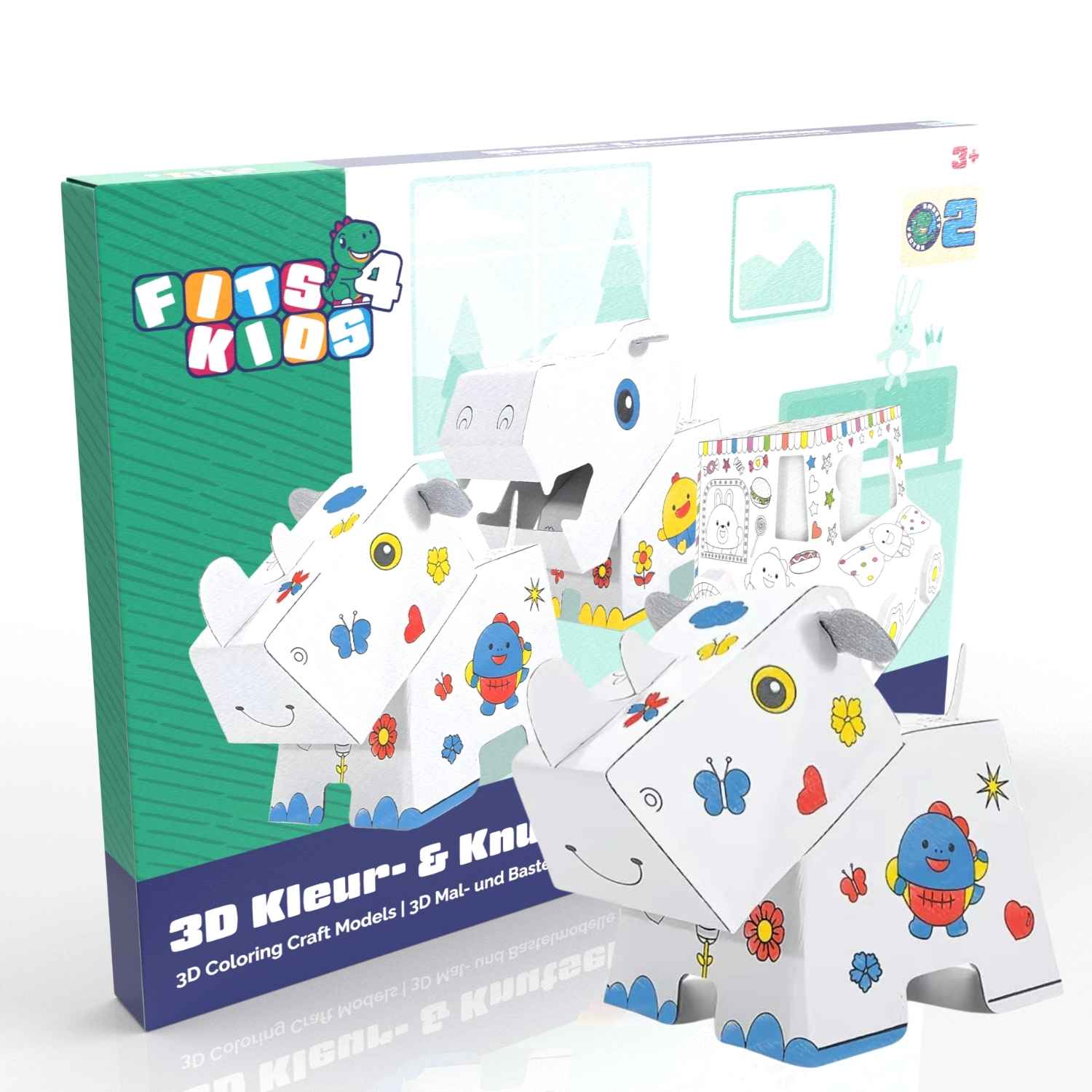 DIY Knutselset Neushoorn – 3D kartonnen bouwpakket voor kinderen van 3 tot 8 jaar